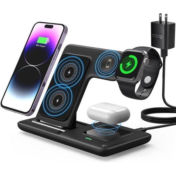 Charging Station for Apple Multiple Devices, 3in1 Fast Wireless Charger Foldable